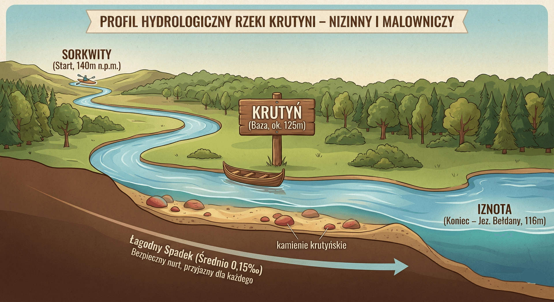 Profil hydrologiczny rzeki Krutynia